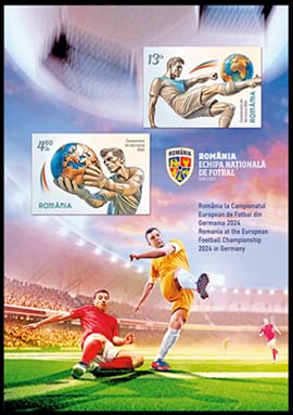 Bloc de 2 timbre nedantelat România la Campionatul European de Fotbal din Germania 2024 